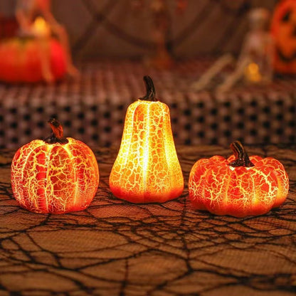 Halloween pumpkin lantern with glowing LED candle light, resin pumpkin decoration, orange and black design