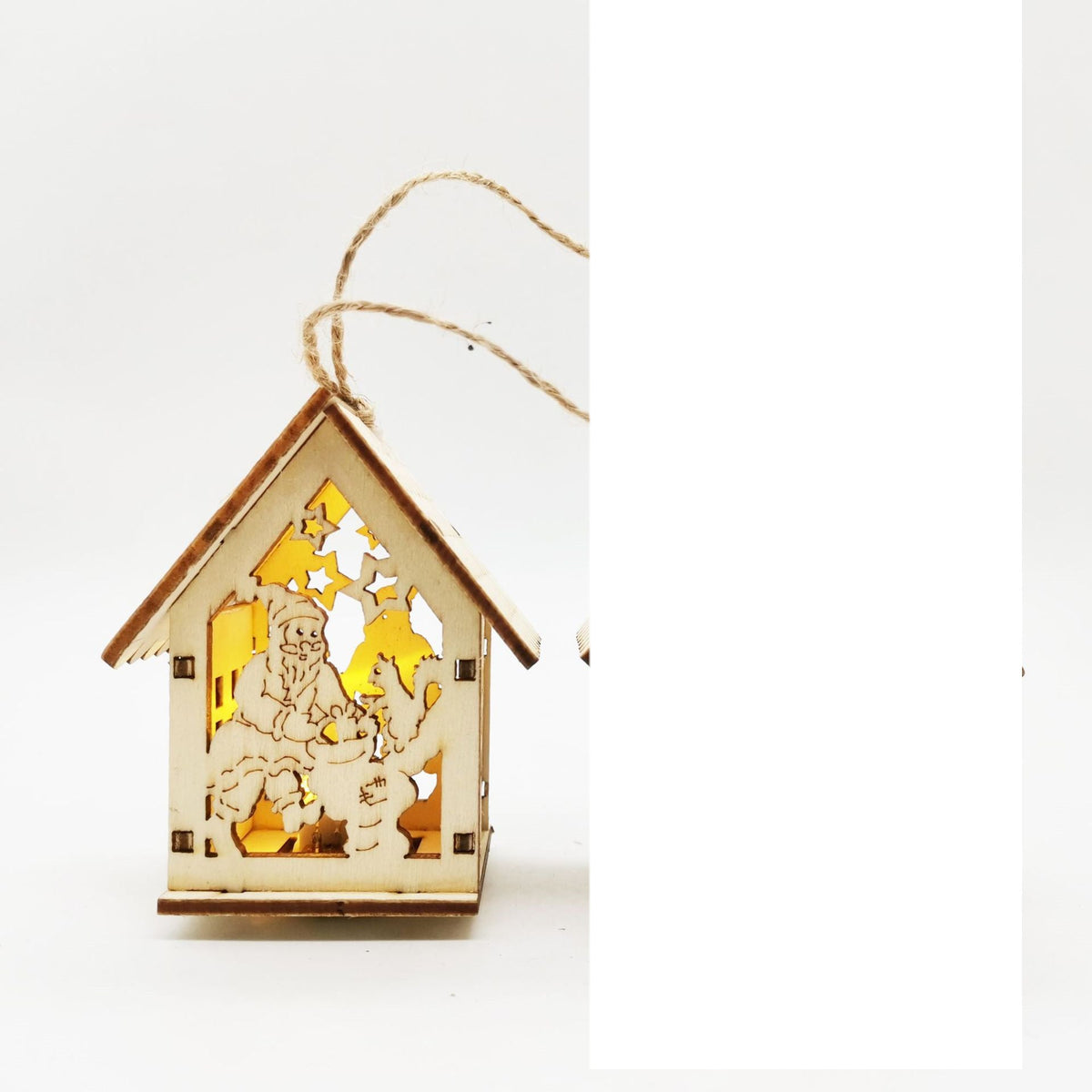 Christmas wooden small house decoration craftwork with festive details and rustic holiday design