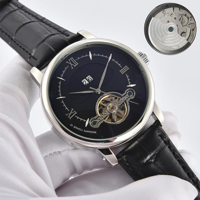 Dual-calendar fashion business watch with stainless steel belt and analog dial, front view