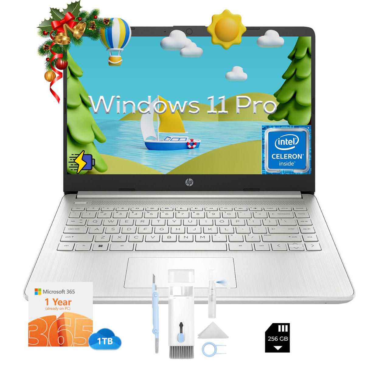 HP 14-inch Quad-Core Laptop Bundle - Win 11 Pro | 1TB Cloud | Office 365
