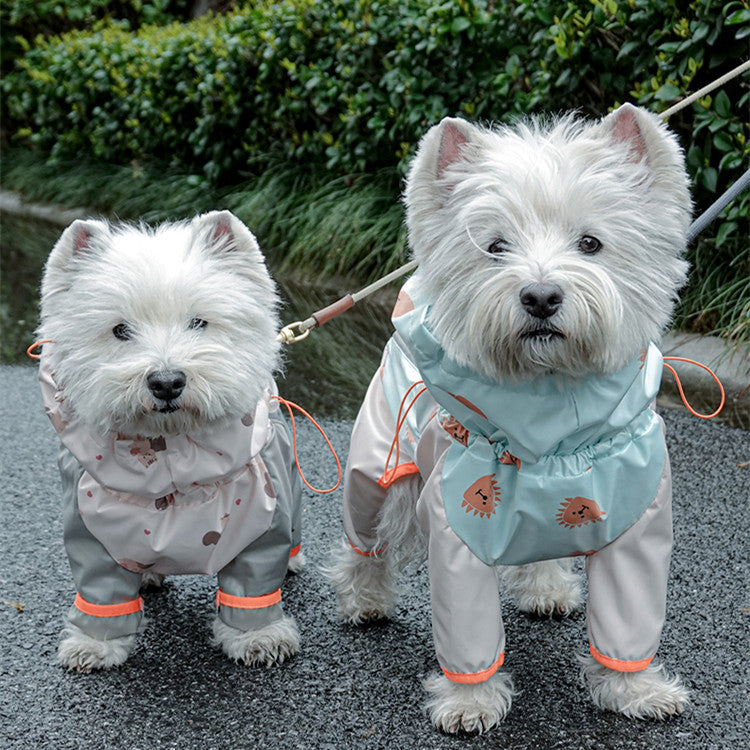 Four-legged pet raincoat with reflective strips, waterproof and windproof full-body design