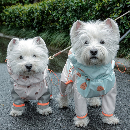 Four-legged pet raincoat with reflective strips, waterproof and windproof full-body design