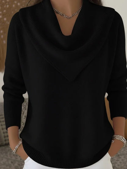 Women's solid color long sleeve knit pullover sweater casual top for autumn and winter