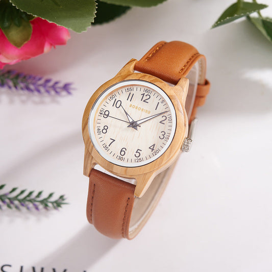 Creative and fashionable wooden couples watches with matching natural wood bands and minimalist watch faces