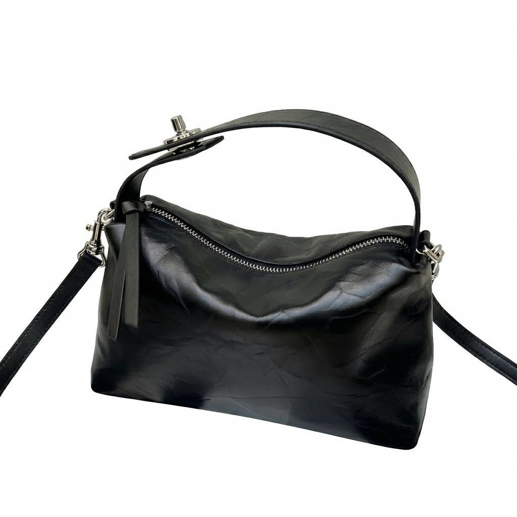 Top-grain cowhide genuine leather tote bag for women, hand-grain texture and versatile design