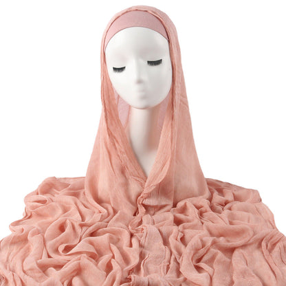 Women’s solid-color pleated faux hijab, draped fabric design
