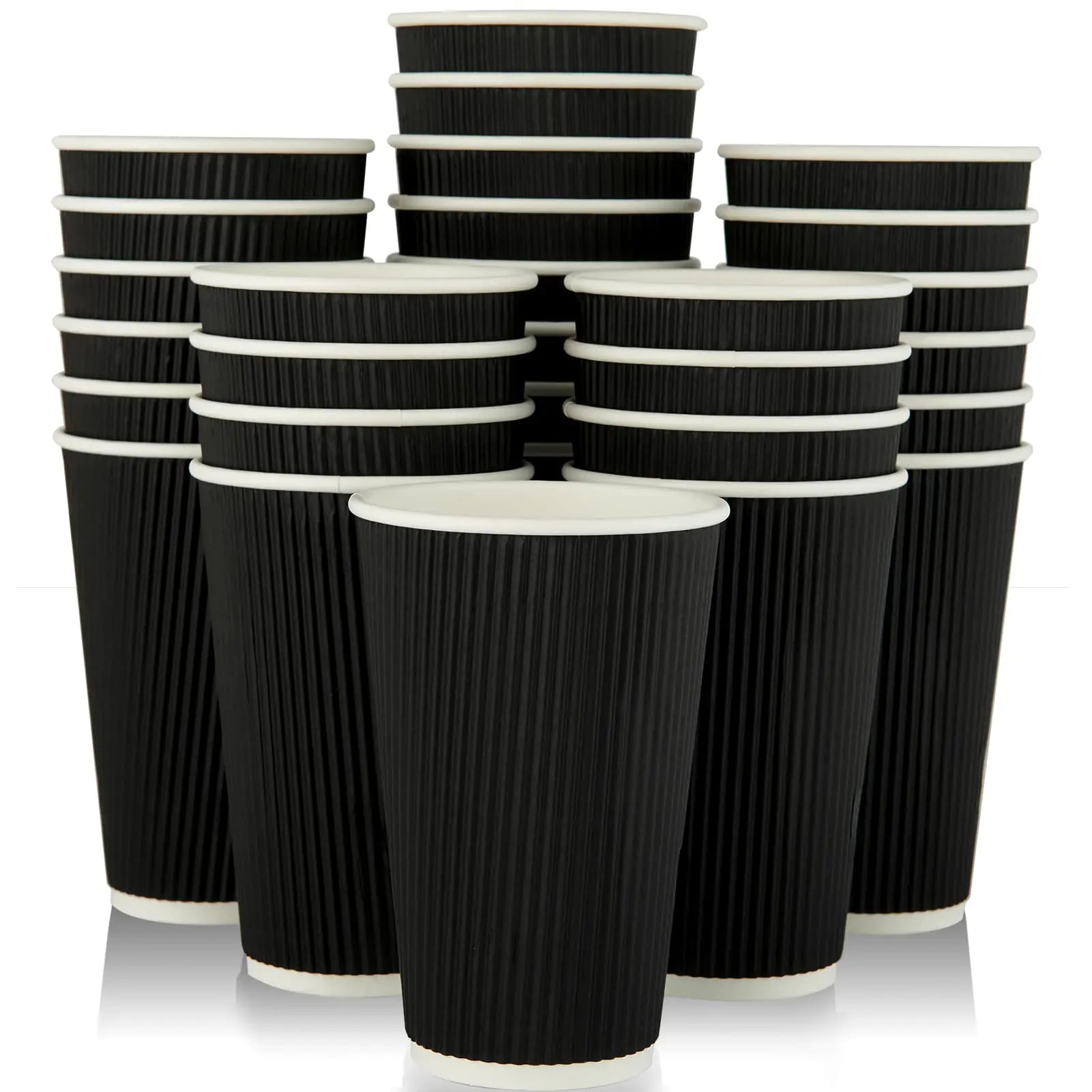 JollyPack 60 Pack16 oz Paper Coffee Cups Disposable Coffee Cups Black Hot Beverage Cups with Ripple Wall Design Hot Beverage Cups Suitable for Birthday Party and any occasions