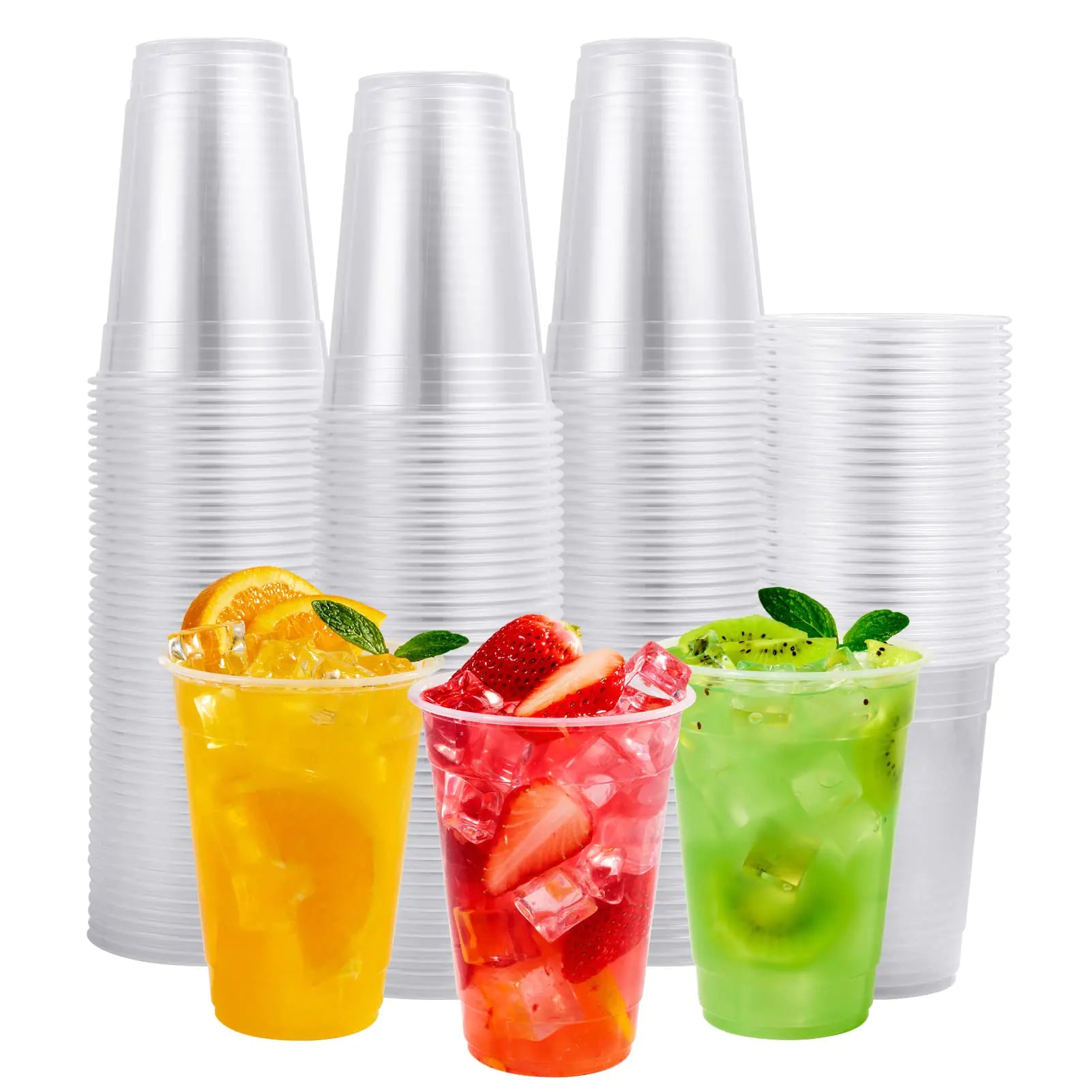 FOCUSLINE 200pack 16 oz Clear Plastic Cups Disposable Plastic Clear Cups Disposable Clear Plastic DrinkIng Cups for Water Juice Soda Ice Coffee