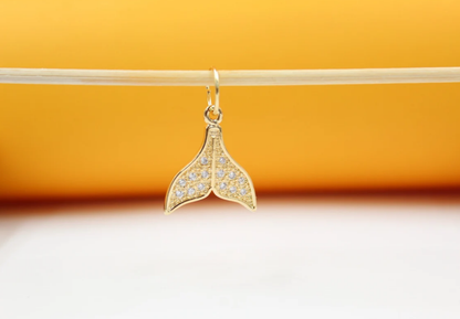 Gold fish tail pendant with sparkling zirconia stones in 18K gold filled, featuring intricate detailing and elegant design.