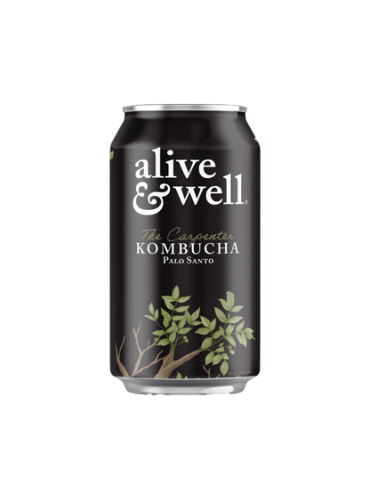 Alive & Well Kombucha Palo Santo flavor 6-pack, showing bottles with natural branding and label design on a white background.