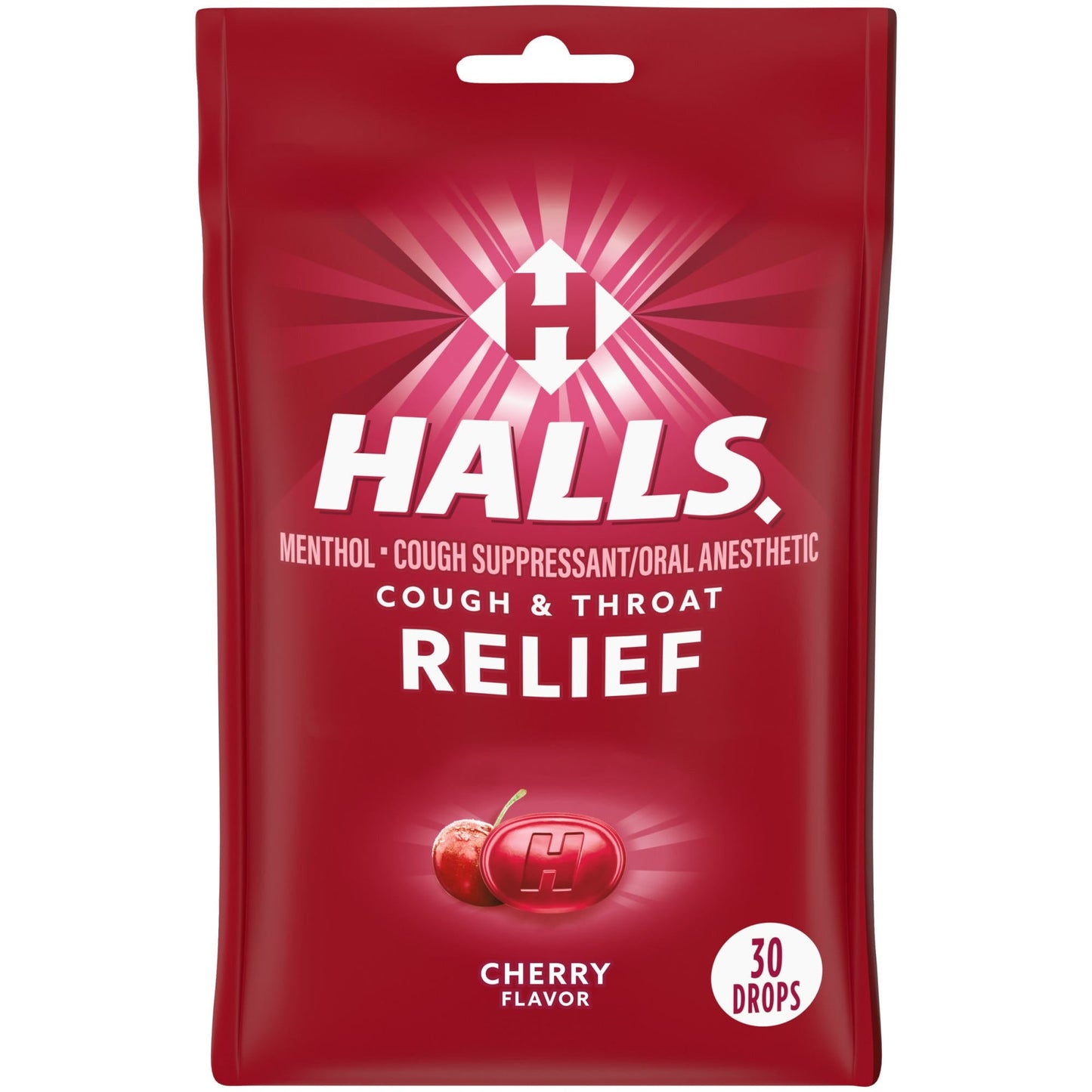 HALLS® Cough & Throat Relief 5.8 mg Cherry Cough Drop, 30-Pack