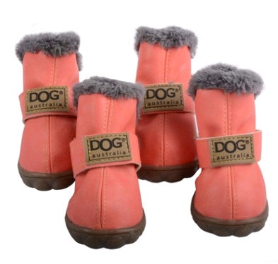 Dog thick snow boots, warm teddy-lined autumn and winter shoes in a brown four-piece set