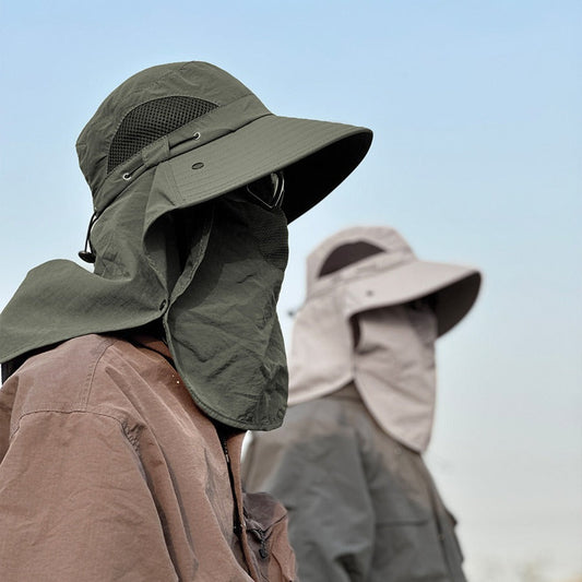 Outdoor fishing bucket hat with UV protection and wide brim for sun protection, featuring a lightweight cap design