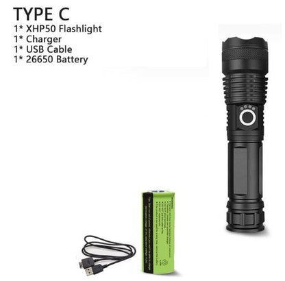 XHP70.2 powerful USB LED flashlight with compact black design and textured grip
