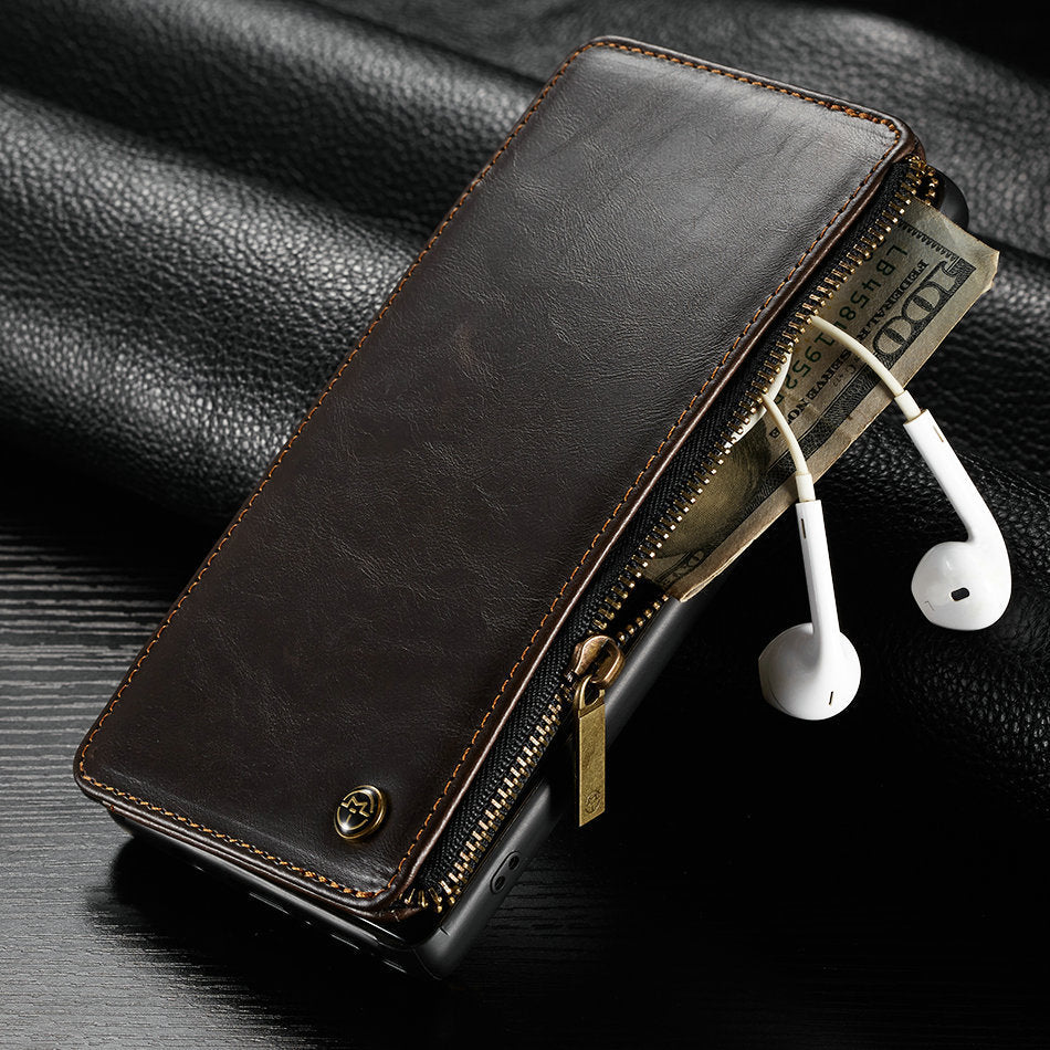 Leather flip phone case with protective cover and card slots by My Store