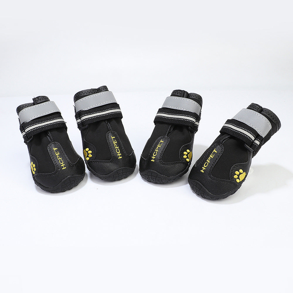 Pet dog waterproof shoes in black, showing durable paw protection for wet weather and outdoor walks