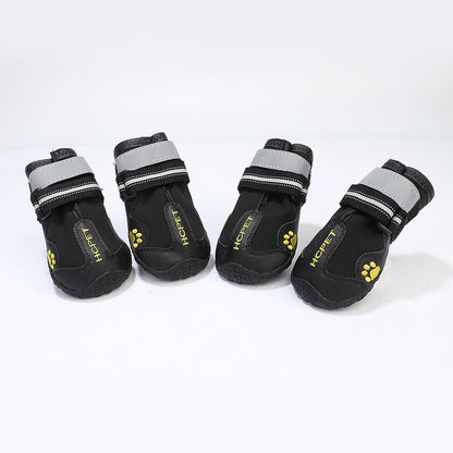 Pet dog waterproof shoes in black, showing durable paw protection for wet weather and outdoor walks