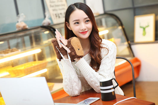Cartoon electric heated fingerless gloves, warm fashion gloves with charging feature