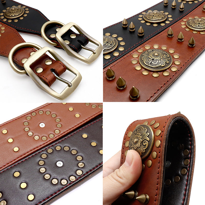 Leather stud anti-bite dog collar for large dogs, close-up view
