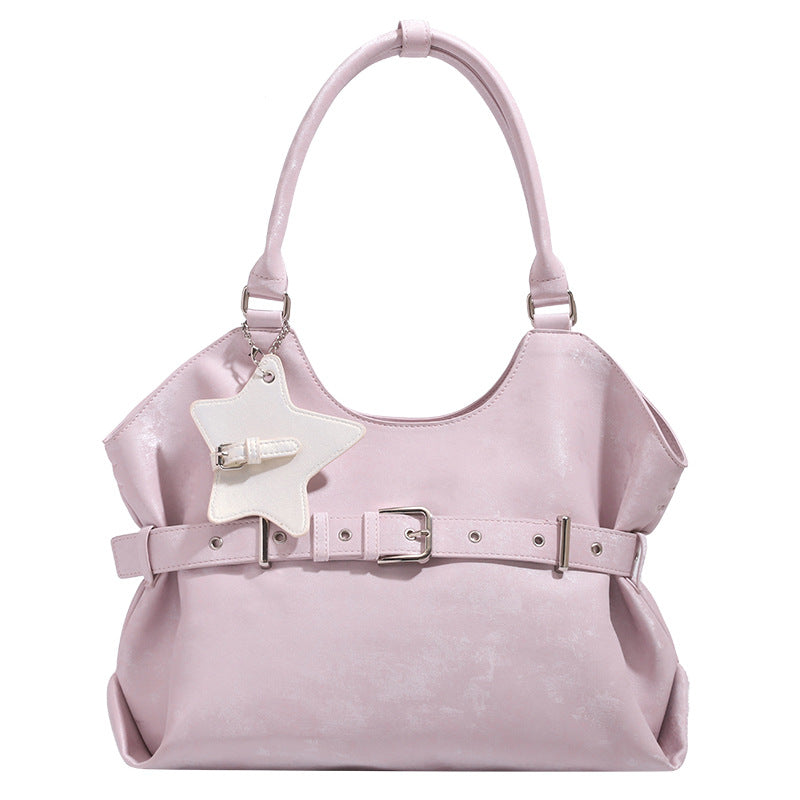Belt-designed single-shoulder tote bag for women, large-capacity design in a structured silhouette