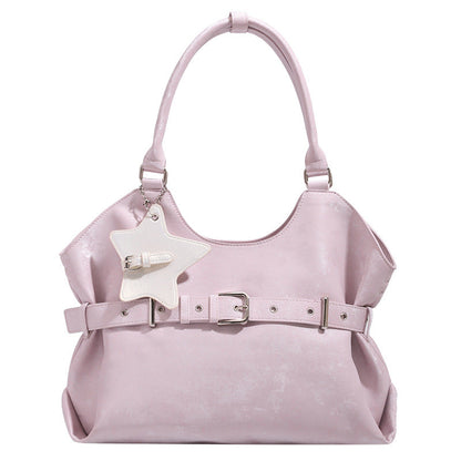 Belt-designed single-shoulder tote bag for women, large-capacity design in a structured silhouette