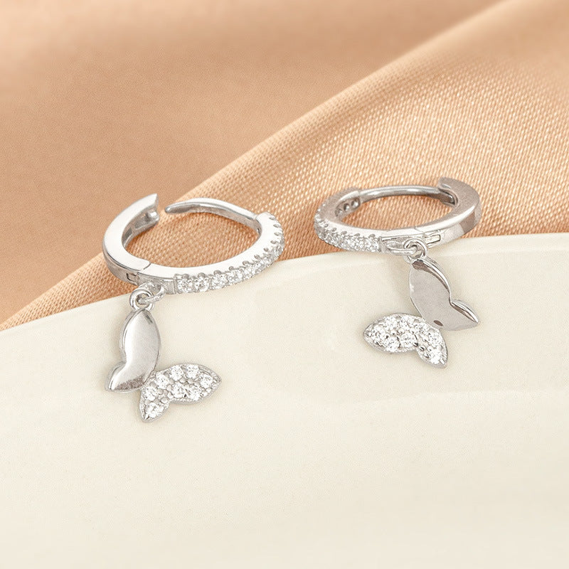 S925 silver Korean-style sweet butterfly earrings with delicate butterfly design
