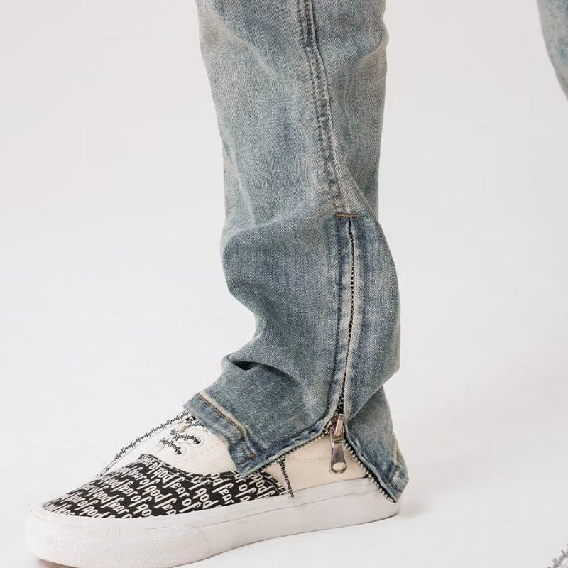 BackupMyFilesNow Urban Zip Jeans featuring a slim fit design, visible zipper details, and classic denim texture.
