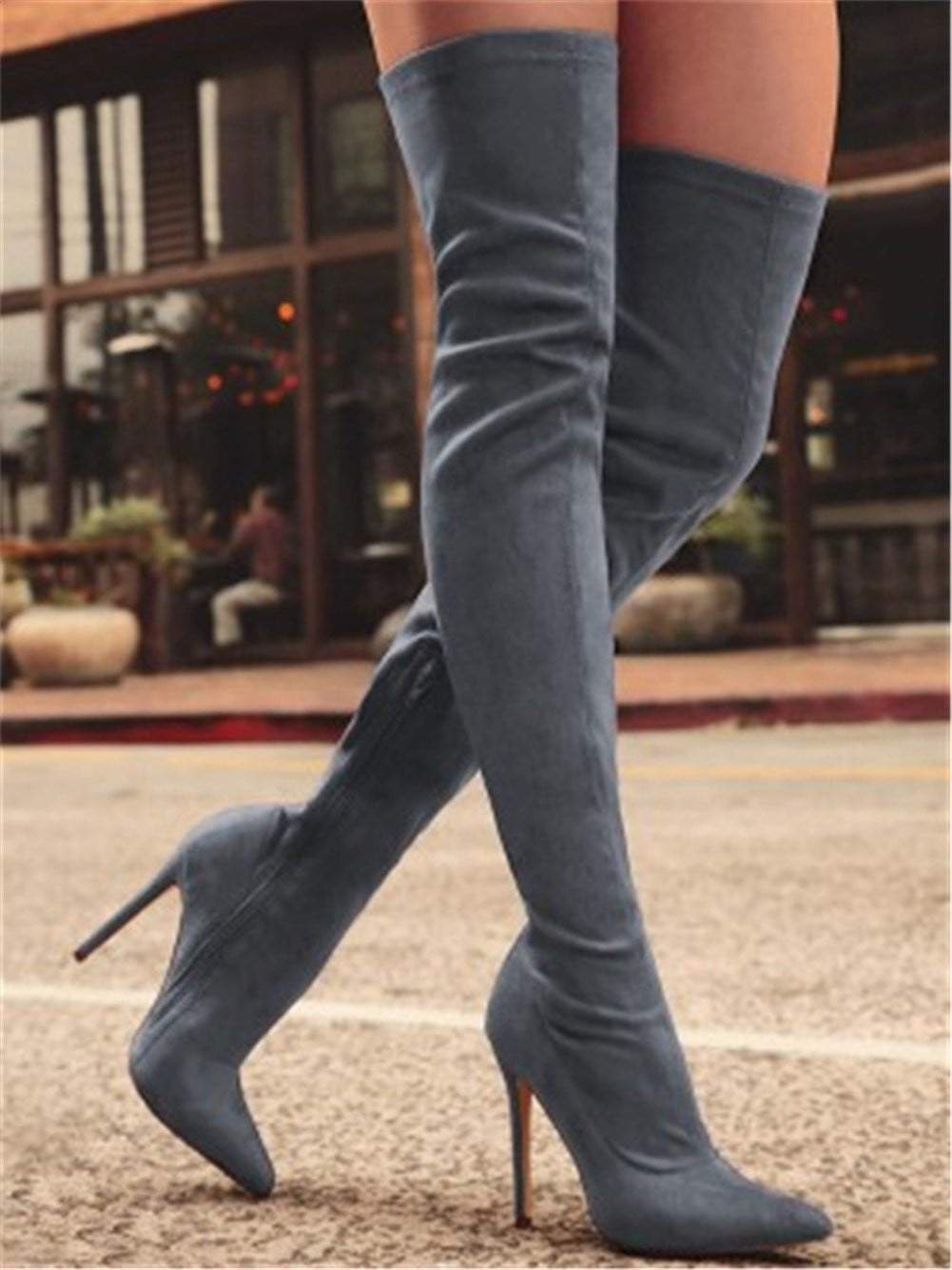 Suede over-the-knee stretchy thigh-high women's boots in black My Store design