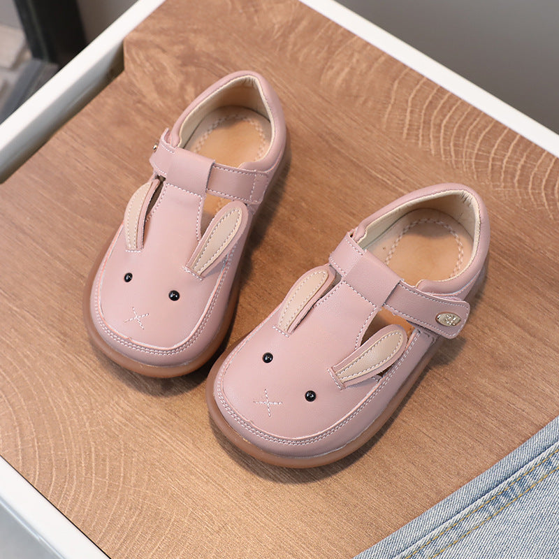 Children's small leather girl shoes with non-slip soft soles and cute princess cartoon design
