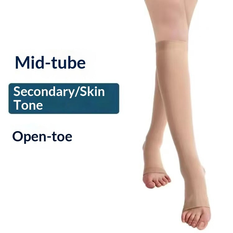 Women's compression mid-calf socks in a neutral color, shown flat for a clear view of the design