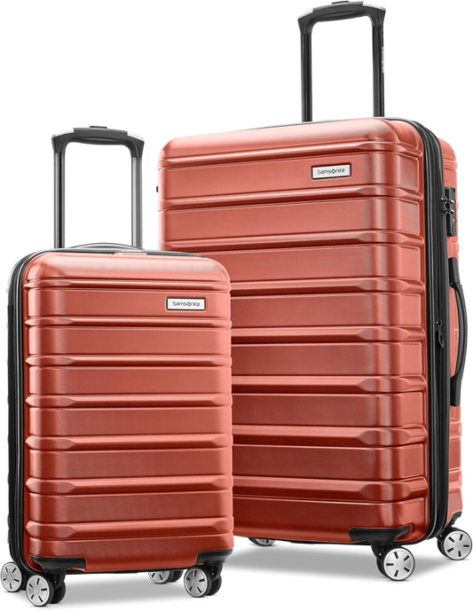 Samsonite Omni 2 hardside luggage set with global carry-on and large checked suitcases, dual spinner wheels, TSA lock, and expansion.