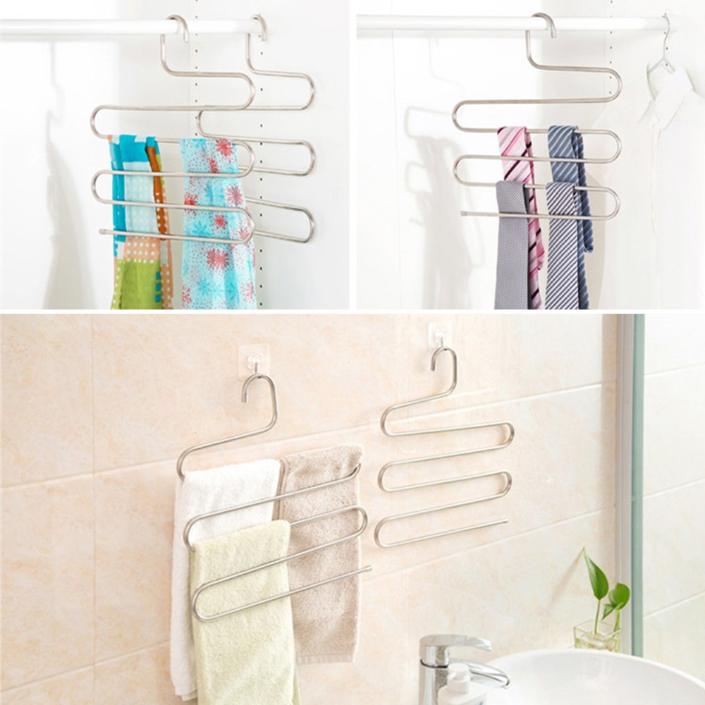 Magic non-slip S-type home pants rack, white metal hanger with multiple slots