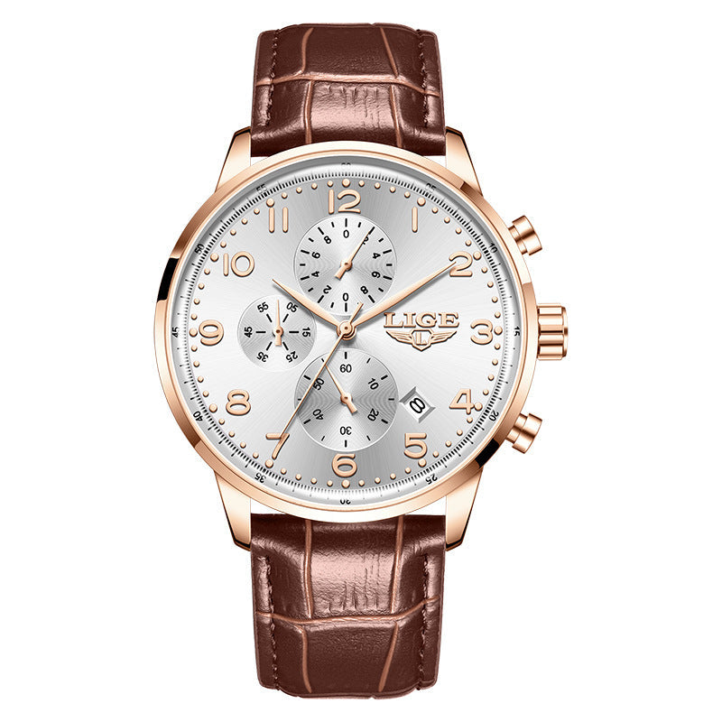 Multifunctional calendar leather belt waterproof men's business mechanical watch with classic round dial