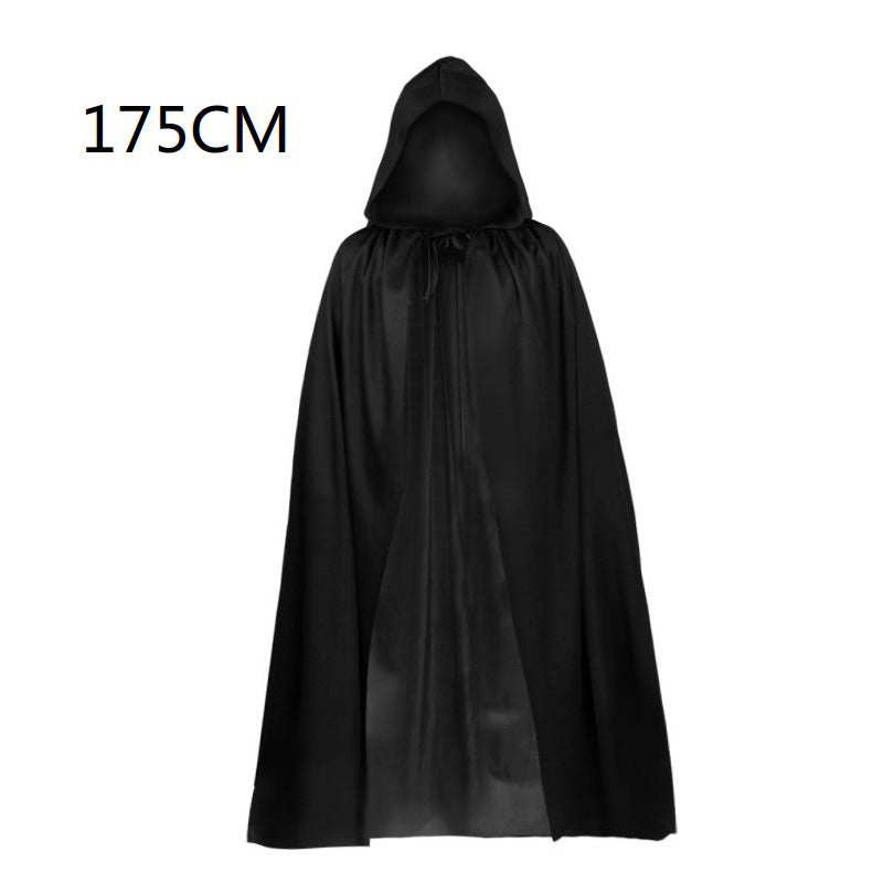 Halloween single layer cloak robe in a flowing design with hood and full-length fit