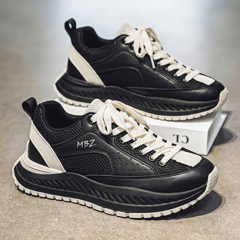 Men's breathable mesh low-top sneakers with soft thick sole, height-increasing design, four-season casual shoes