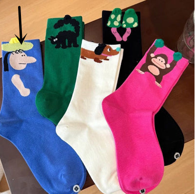 Trendy illustrated spring socks for women by My Store in colorful floral designs