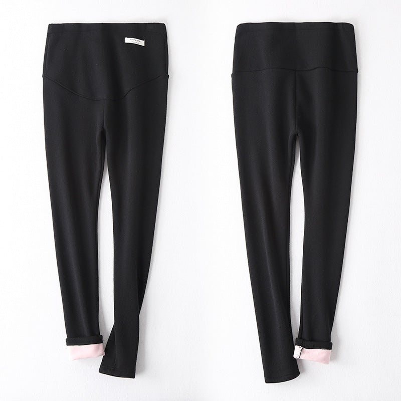 Silver Fox velvet thickened maternity leggings in black, designed for pregnant women