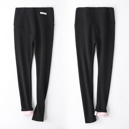 Silver Fox velvet thickened maternity leggings in black, designed for pregnant women
