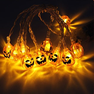 Halloween pumpkin LED string lights lantern decoration, glowing orange pumpkin-shaped lights