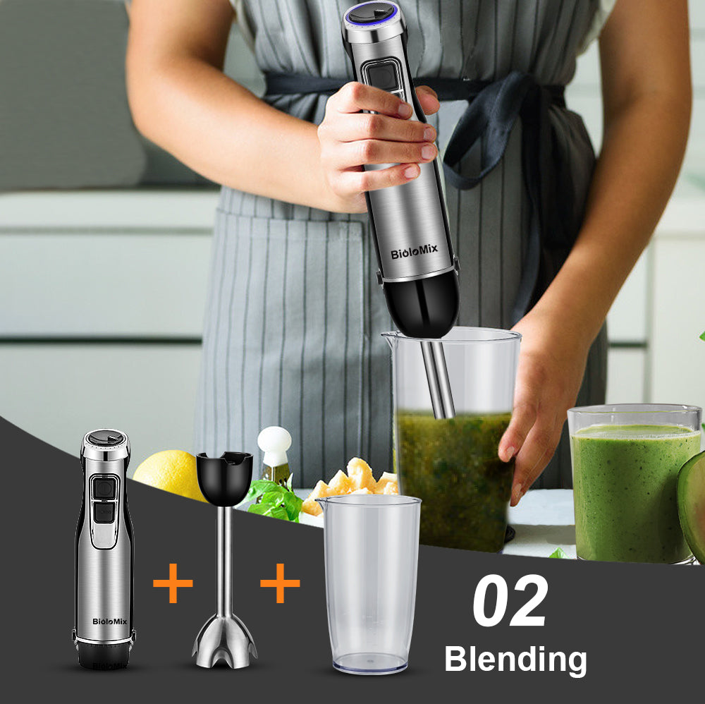 Handheld blender by My Store with ergonomic grip and blending attachment against a clean background