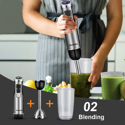 Handheld blender by My Store with ergonomic grip and blending attachment against a clean background