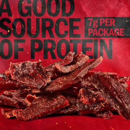 Jack Link's Teriyaki Beef Jerky Multipack with five 0.625 oz packages, showing individually wrapped beef jerky pieces.