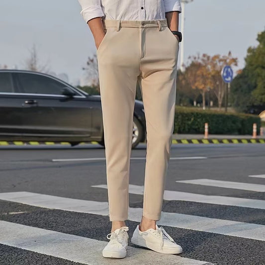 Men's fashionable slim-fit casual drapey cropped trousers in a sleek, relaxed silhouette