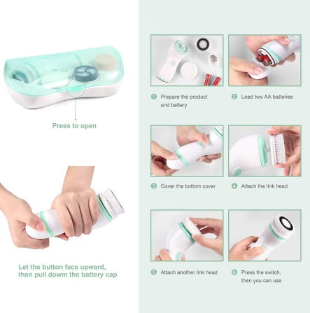 Electric waterproof facial cleaning brush for deep skin cleansing, shown in compact handheld design