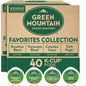 Green Mountain Coffee Roasters Favorites Collection K-Cup coffee pods in green packaging, ready for Keurig brewing.