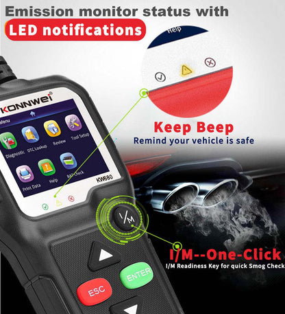 Automotive fault diagnosis scanner displayed on a plain background, handheld vehicle diagnostic tool