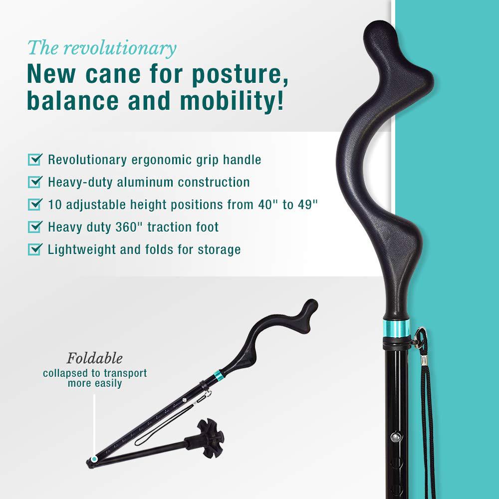 Collapsible posture walking cane with adjustable ergonomic handle and compact folding design