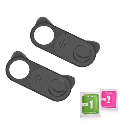 Webcam privacy camera cover slider shutter for laptops, tablets, and phones; black adhesive lens sticker