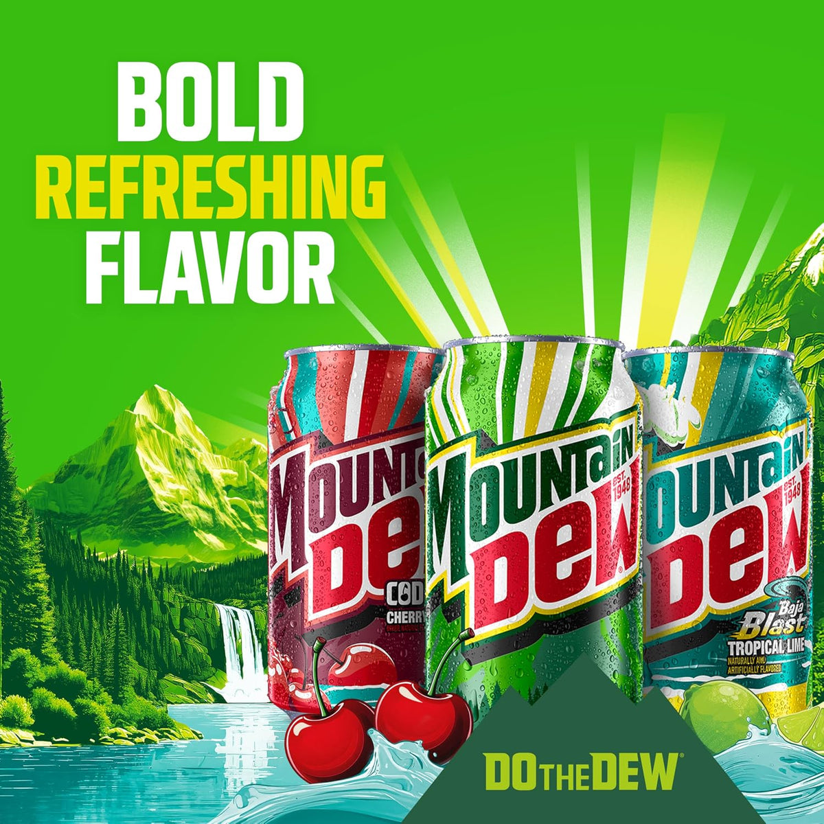 Sixteen Mountain Dew Baja Cabo Citrus Zero Sugar soda cans, 12 fl oz each, in a pack, featuring vibrant citrus branding on the cans.