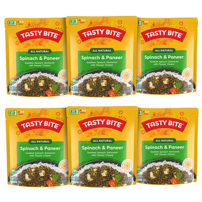 Microwaveable BACKUPMYFILESNOW® Indian Bombay Potatoes ready-to-eat entree in 10 oz pack, packaged in a six-pack.